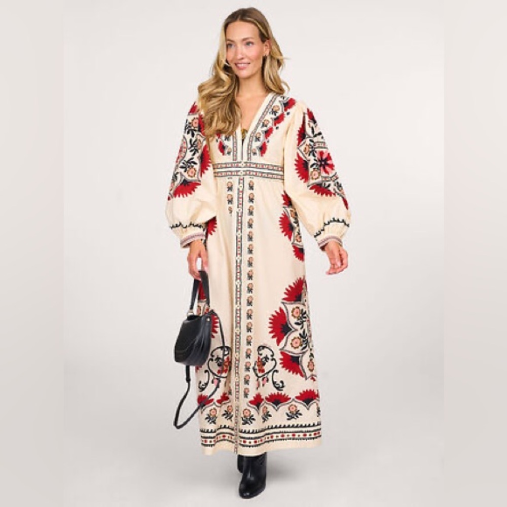NWT Farm Rio Cream Cashew Mandala Maxi Dress - Picture 9 of 16